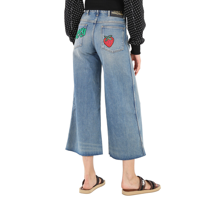 Gucci Ladies Blue Denim Pants With Patches, Waist Size 23