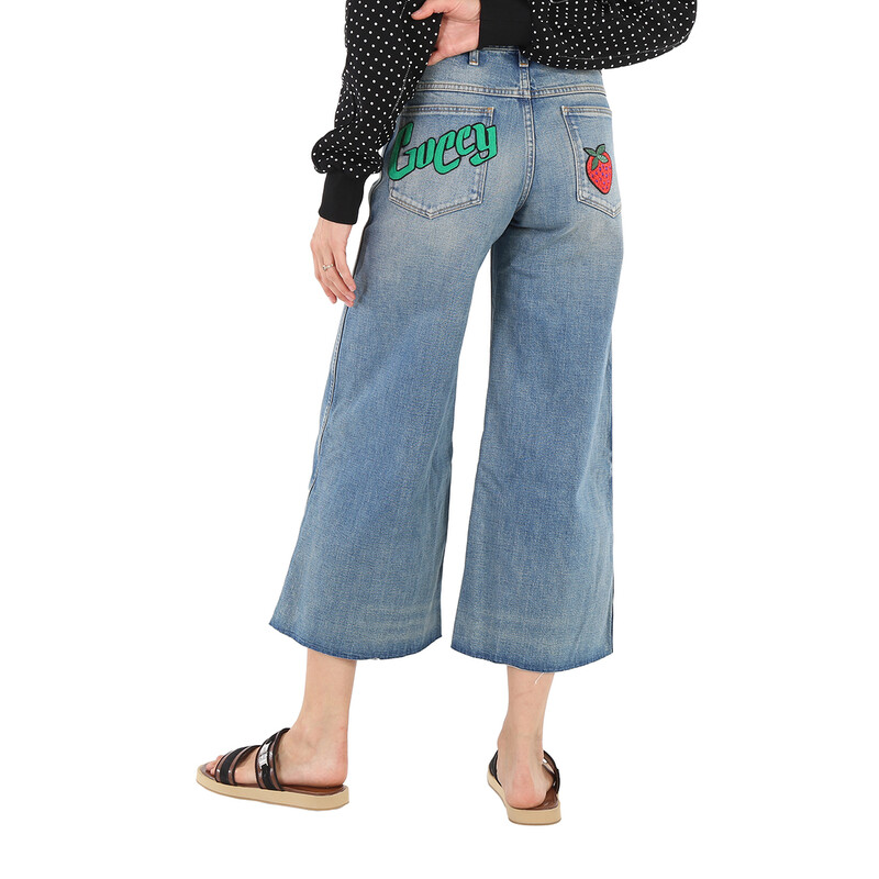 Gucci Ladies Blue Denim Pants With Patches, Waist Size 23