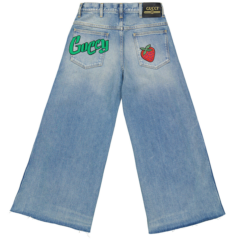 Gucci Ladies Blue Denim Pants With Patches, Waist Size 23