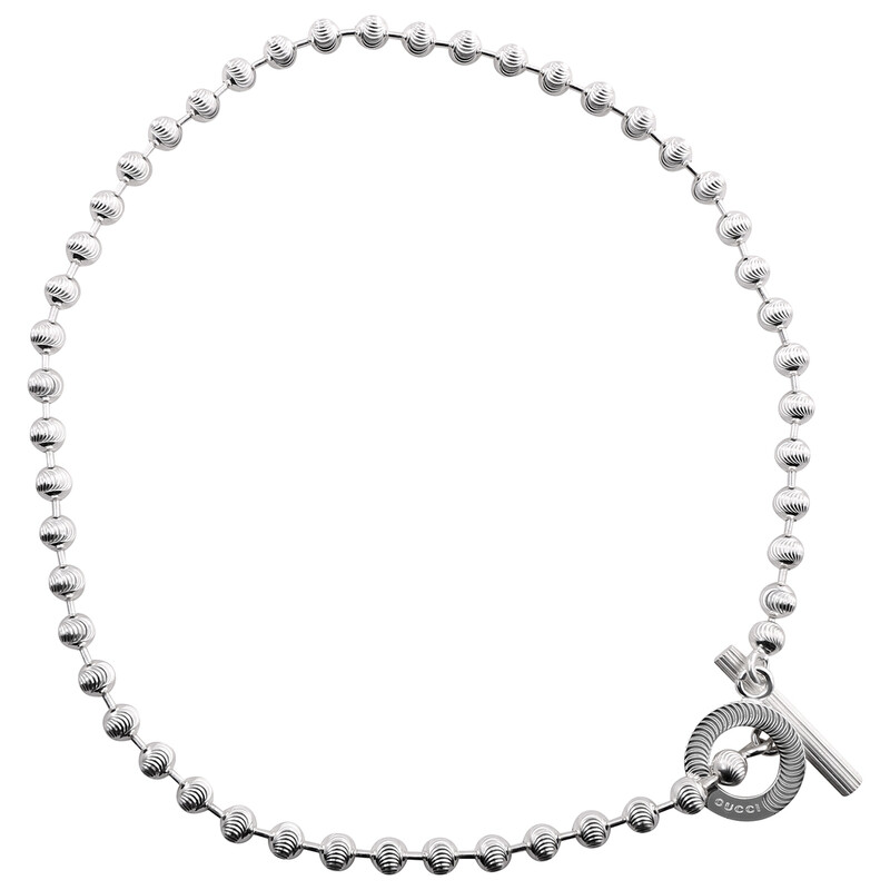 アクセサリー OLD GUCCI ID Plate Ball Chain Choker Gucci Ladies Boule Choker Necklace In Silver, Size XL
