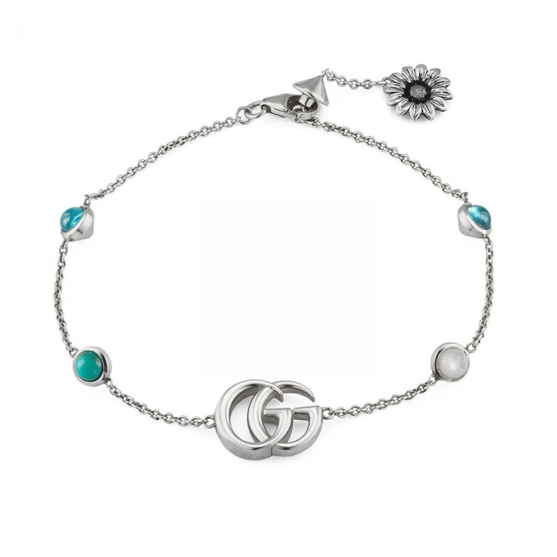 Gucci Marmont Double G Silver Flower Bracelet, Size 17