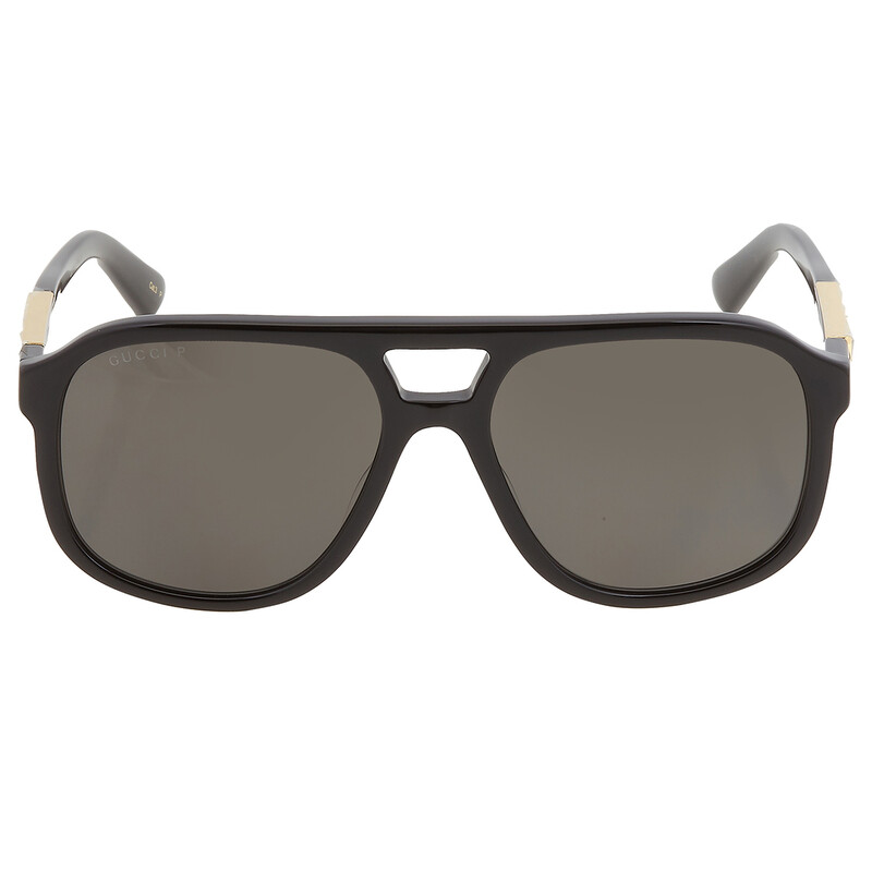 Gucci Polarized Dark Grey Pilot Unisex Sunglasses GG1188S 001 58