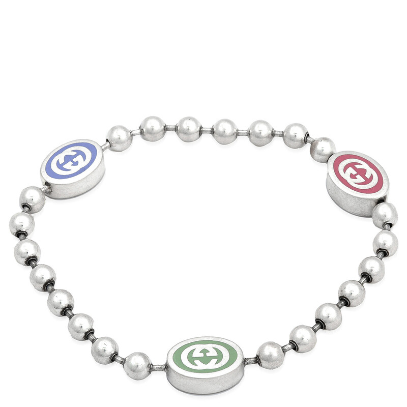 Gucci Sterling Silver And Enamel Boule Chain Interlocking G