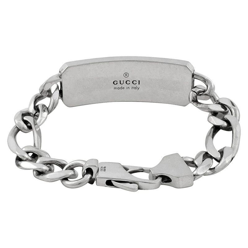 Gucci Signature Silver Bracelet With Bee Motif, Size 19