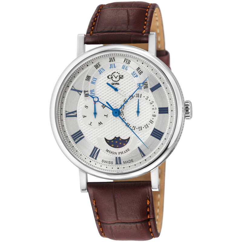 Gv2 By Gevril Maestro Quartz Moon Phase Silver Dial Men's Watch