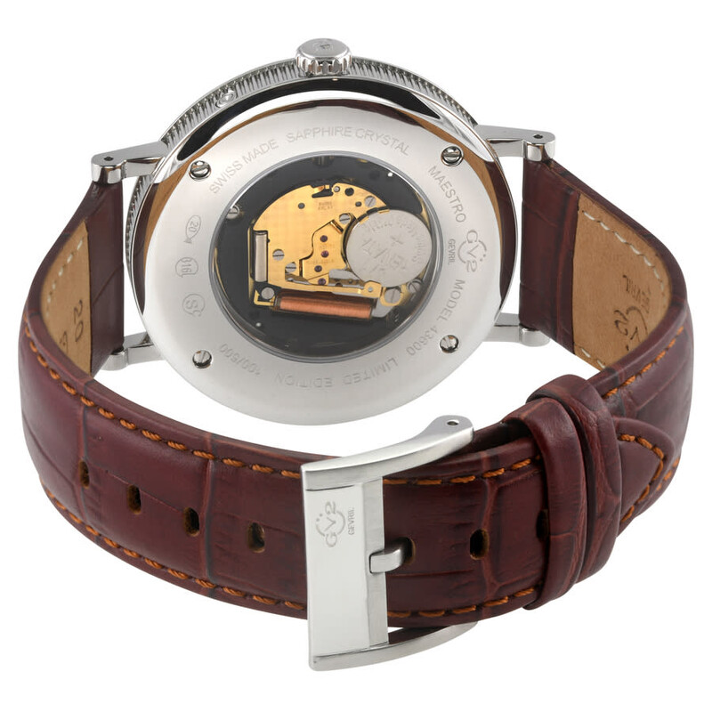 Gv2 By Gevril Maestro Quartz Moon Phase Silver Dial Men's Watch