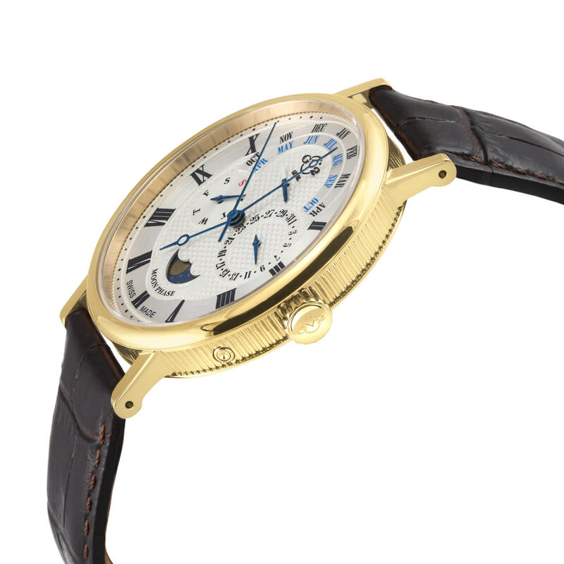 Gv2 By Gevril Maestro Quartz Moon Phase Silver Dial Men's Watch