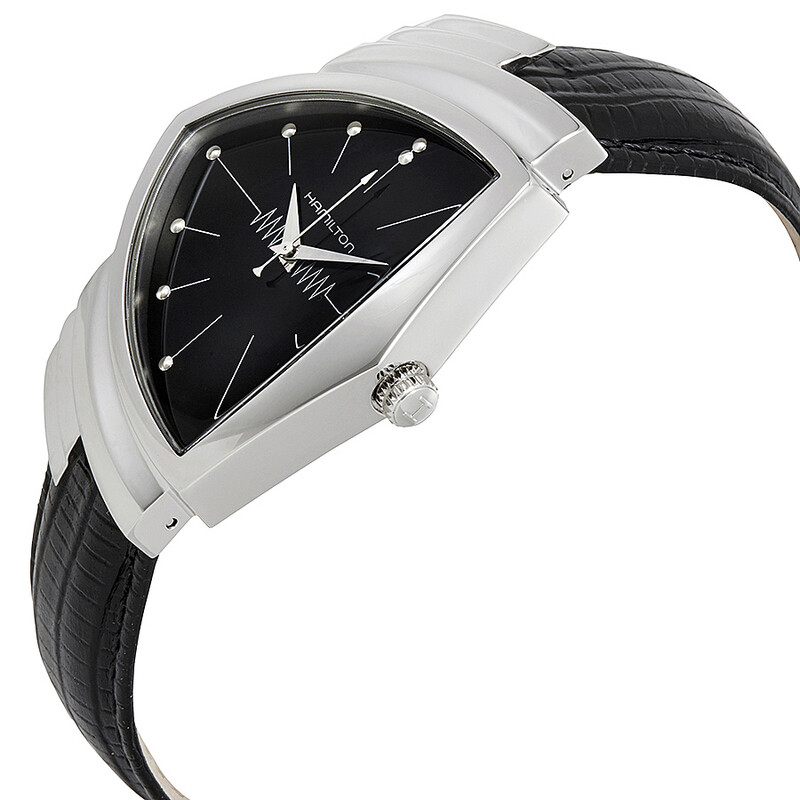 人気品！ HAMILTON VENTURA ブラック シルバー Hamilton Ventura Black Dial Shield Shaped Men's Watch H24411732