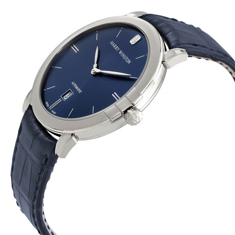 Harry Winston Midnight Blue Dial Blue Leather Automatic Men's