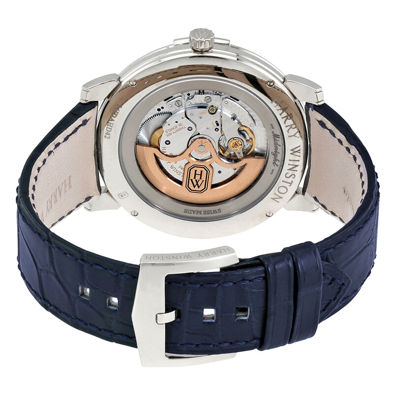 Harry Winston Midnight Blue Dial Blue Leather Automatic Men's