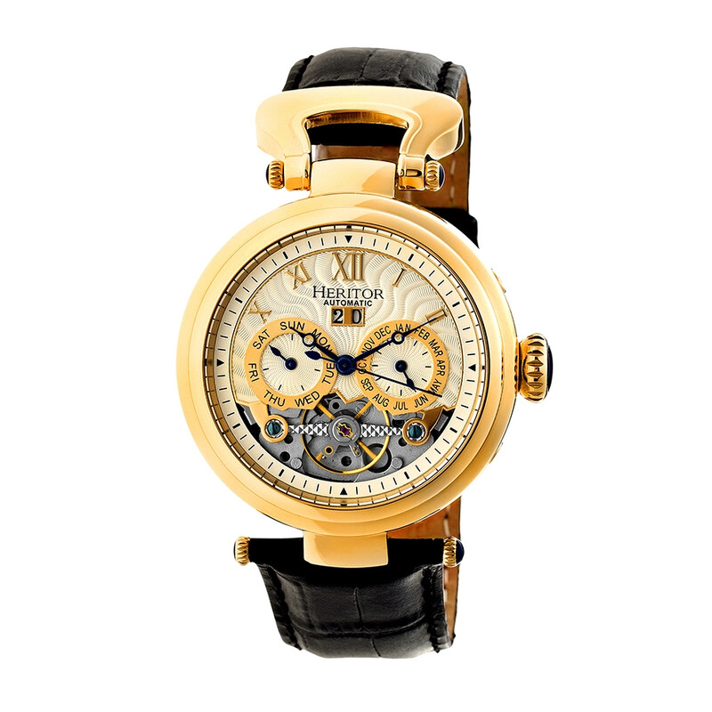 Heritor Ganzi Automatic Multi-Function Brushed Dial Black Leather