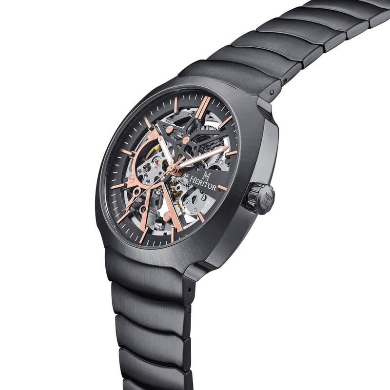 NWT Heritor Magnus Automatic Black Dial Men\'s Watch Heritor Automatic Emmanuel Semi-Skeleton Leather-Band Watch  main image 4