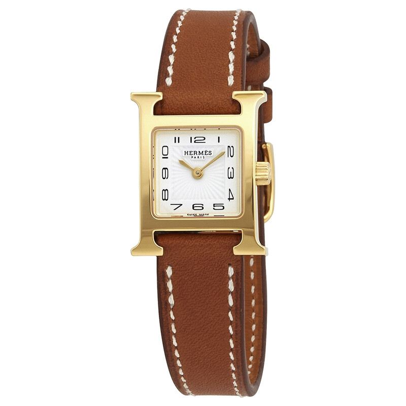 HERMES レディース腕時計 ホワイト/ブラウン Hermes H Hour Quartz Petite White Dial Ladies Watch 037963WW00