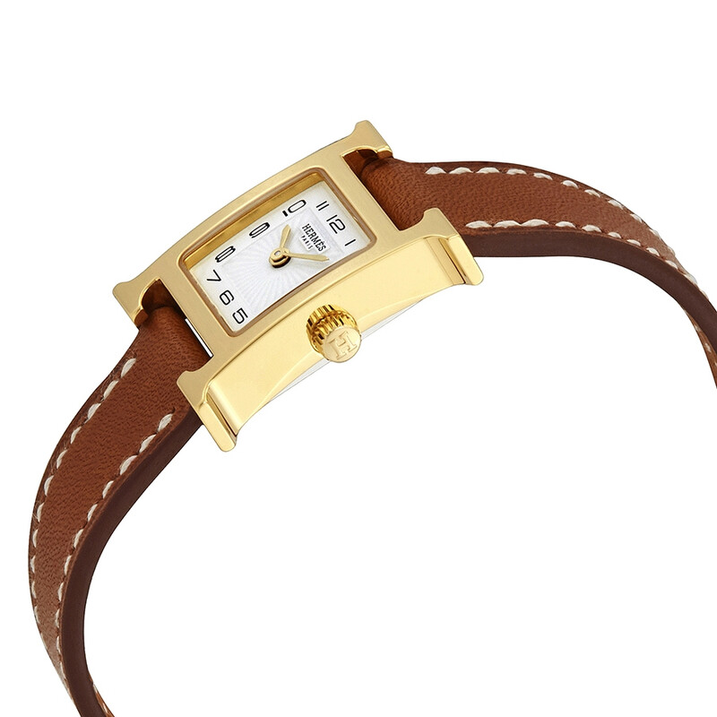 HERMES レディース腕時計 ホワイト/ブラウン Hermes H Hour Quartz Petite White Dial Ladies Watch 037963WW00