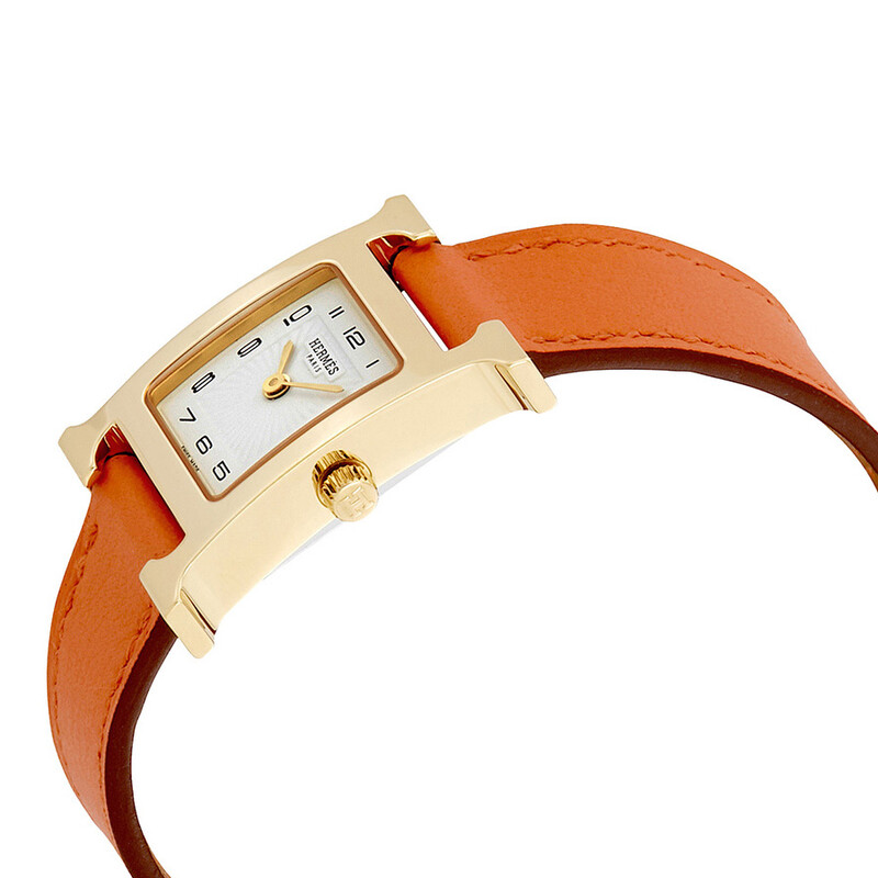 Hermes H Hour White Dial Orange Leather Ladies Watch 036736WW00