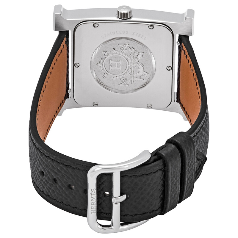 Hermes Heure H Large White Dial Black Leather Ladies Watch