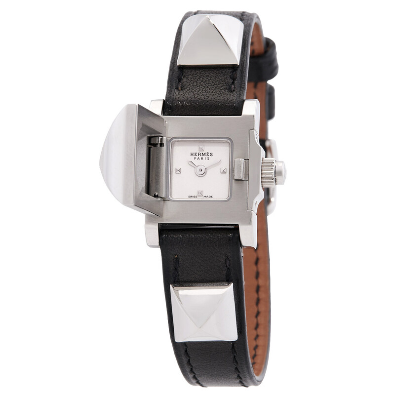 Hermes Black Leather Strap Silver-Tone Case Watch CA2.810 Hermes Slim d Hermes | Rostovsky Watches main image 4
