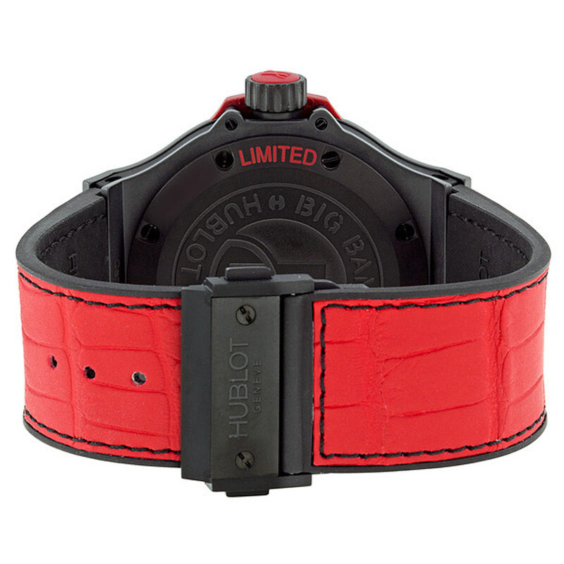 Hublot Big Bang Black Dial Red Leather Strap Men's Watch 322-CI