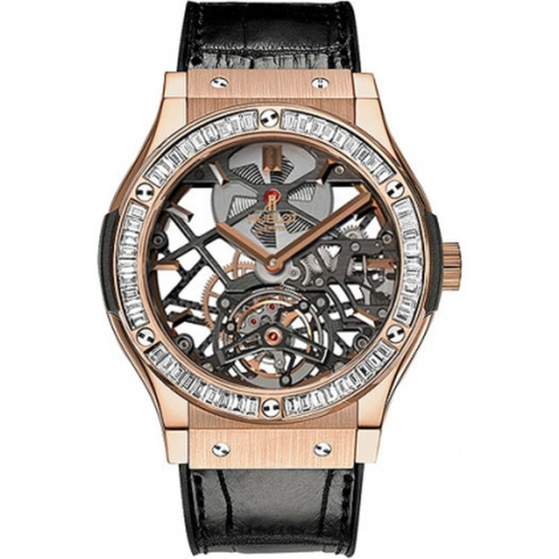HUBLOT Classic Fusion Tourbillon 18K King Gold Baguette Diamond Men's Watch