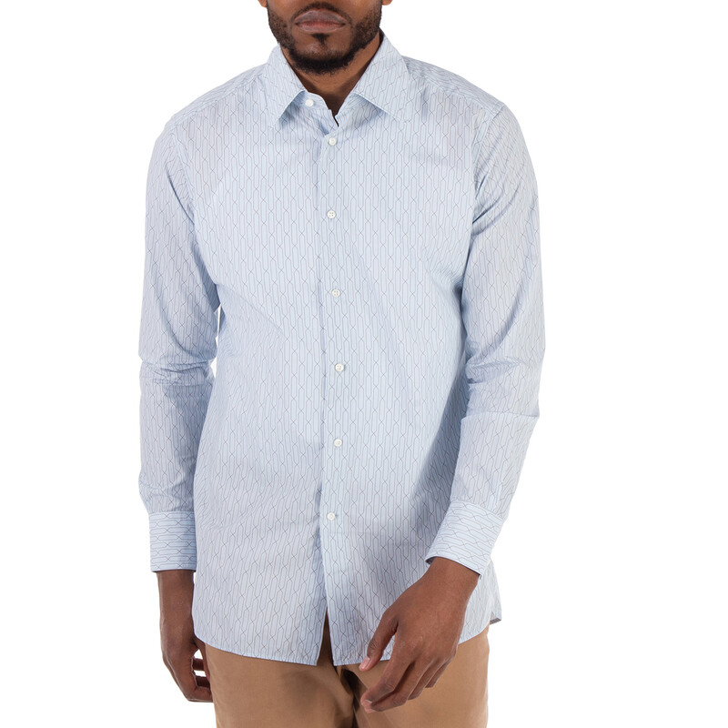Hugo Boss Men's Long Sleeve Cotton Shirt, Brand Size 38 ( Neck Size 15 ) in Open Blue