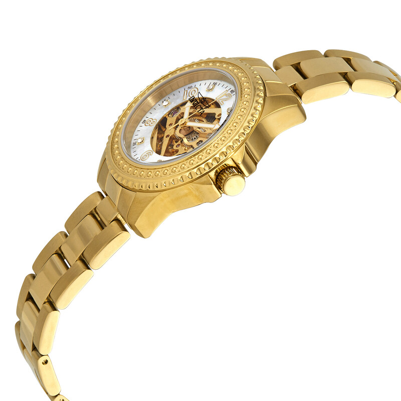 Invicta Angel Automatic Crystal White Dial Ladies Watch 