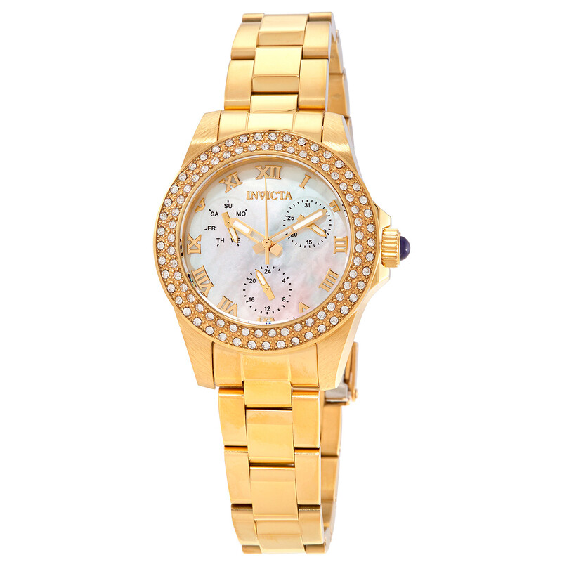 Invicta Gold Tone Ladies Watch with White Mother-of-Pearl Dial Invicta Angel Quartz Crystal White Mother of Pearl Dial  main image 4