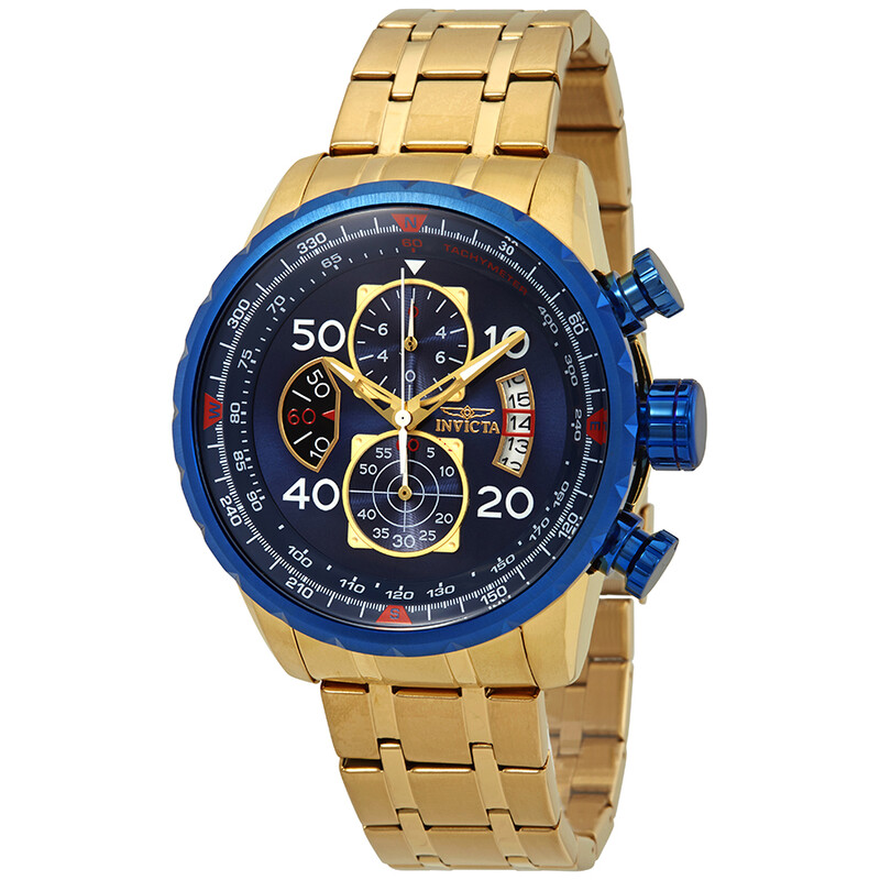 Invicta Aviator Chronograph Blue Dial 18kt Gold-plated Men's Watch
