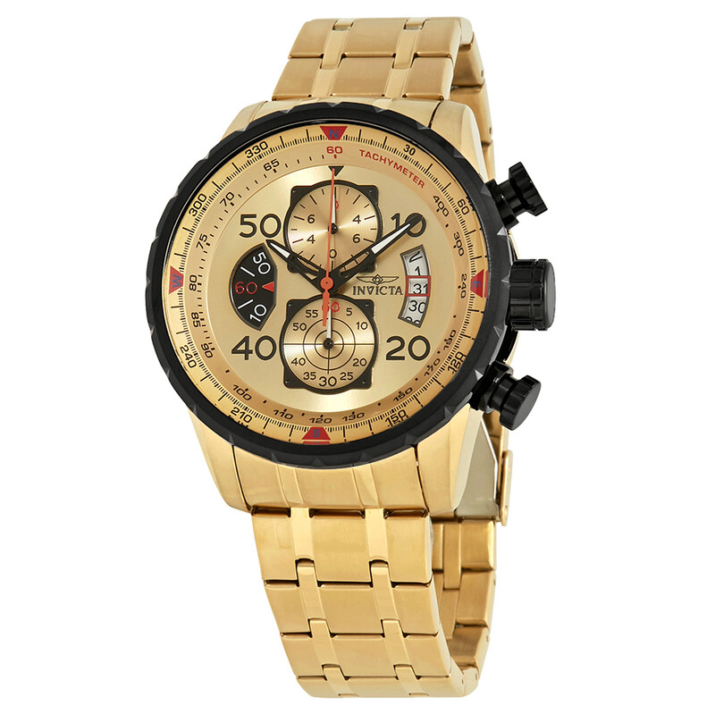 Invicta Aviator Chronograph Gold Dial Gold-plated Men display picture 3