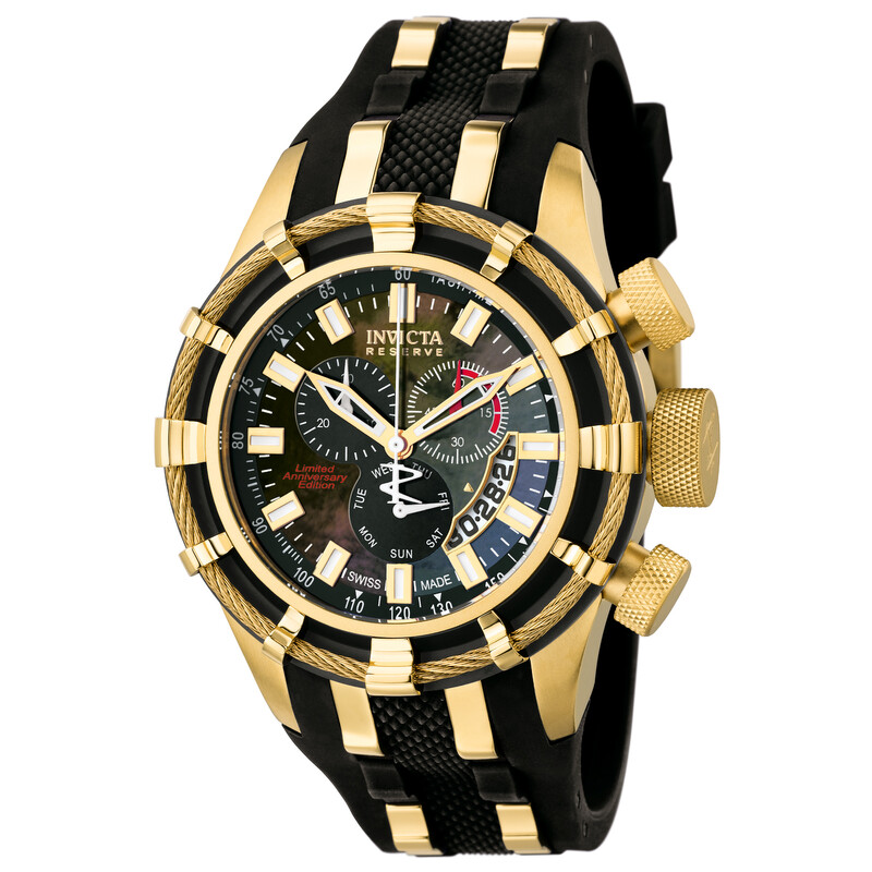 Invicta Bolt Reserve 18k Gold-Plated and Black Rubber Men's Watch