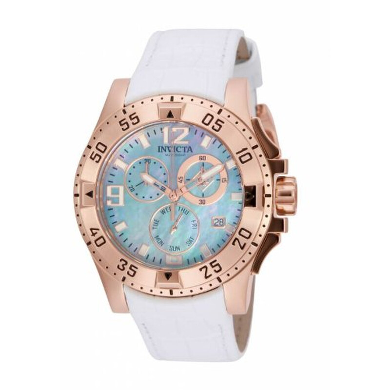 Invicta Excursion Platinum Dial White Leather Ladies Watch 16100 ...