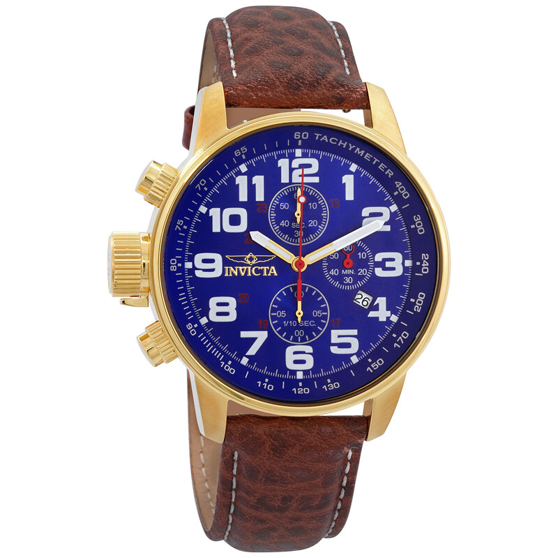 Invicta Force Lefty Chronograph Blue Dial Brown Leather Men's