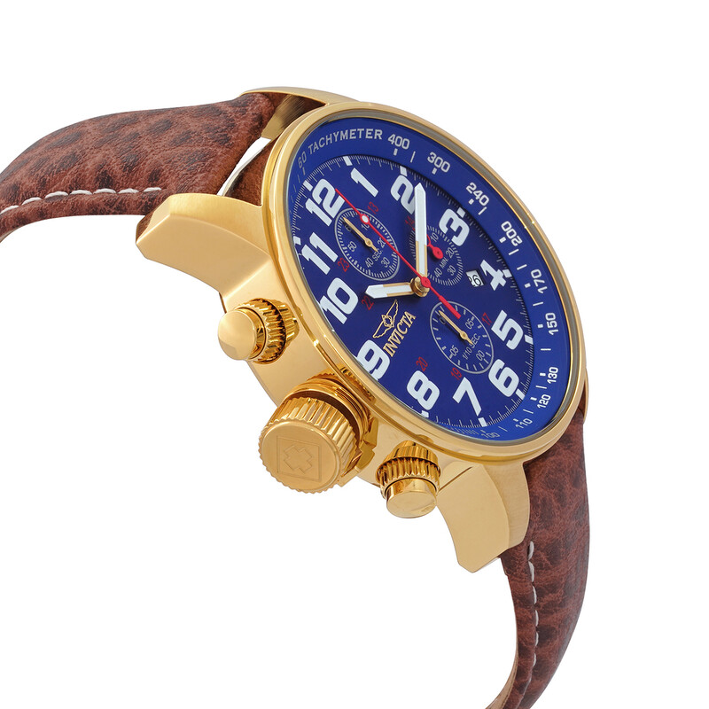 Invicta Force Lefty Chronograph Blue Dial Brown Leather Men's