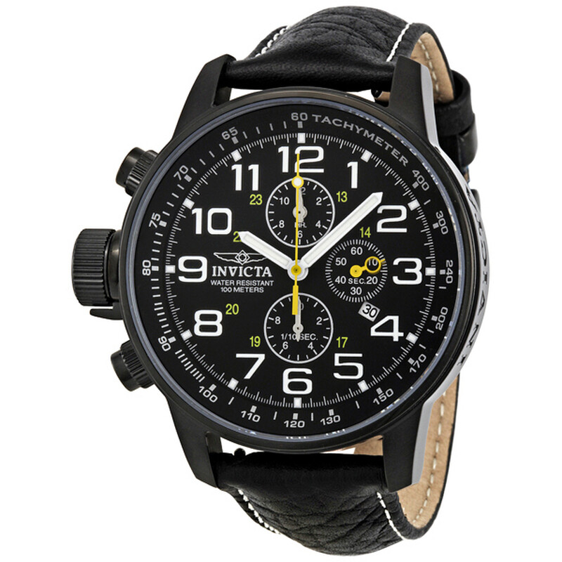 Invicta Lefty Chronograph Black Dial Black Leather Men's Lefty
