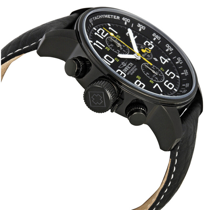 Invicta Lefty Chronograph Black Dial Black Leather Men's Lefty