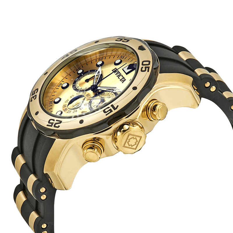 Invicta Pro Diver Chronograph Champagne Dial Black Polyurethane