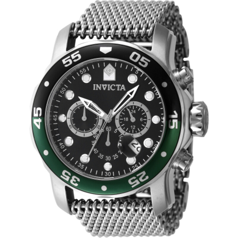 J  Invicta Pro Diver Chronograph GMT Quartz Black Dial Sprite Bezel