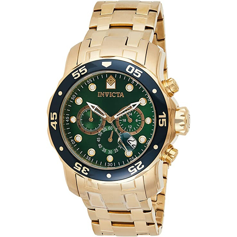 Invicta ゴールド グリーン クロノグラフ Invicta Pro Diver Chronograph Green Dial 18kt Gold-plated Men's