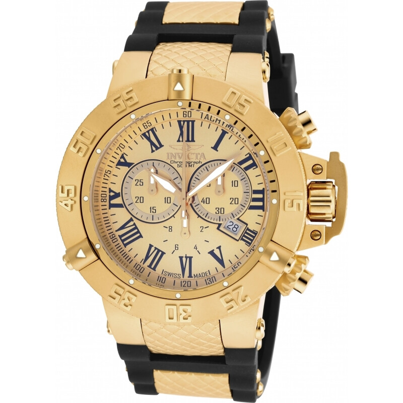 Invicta Subaqua Chronograph Gold Dial Black Silicone Men's Watch
