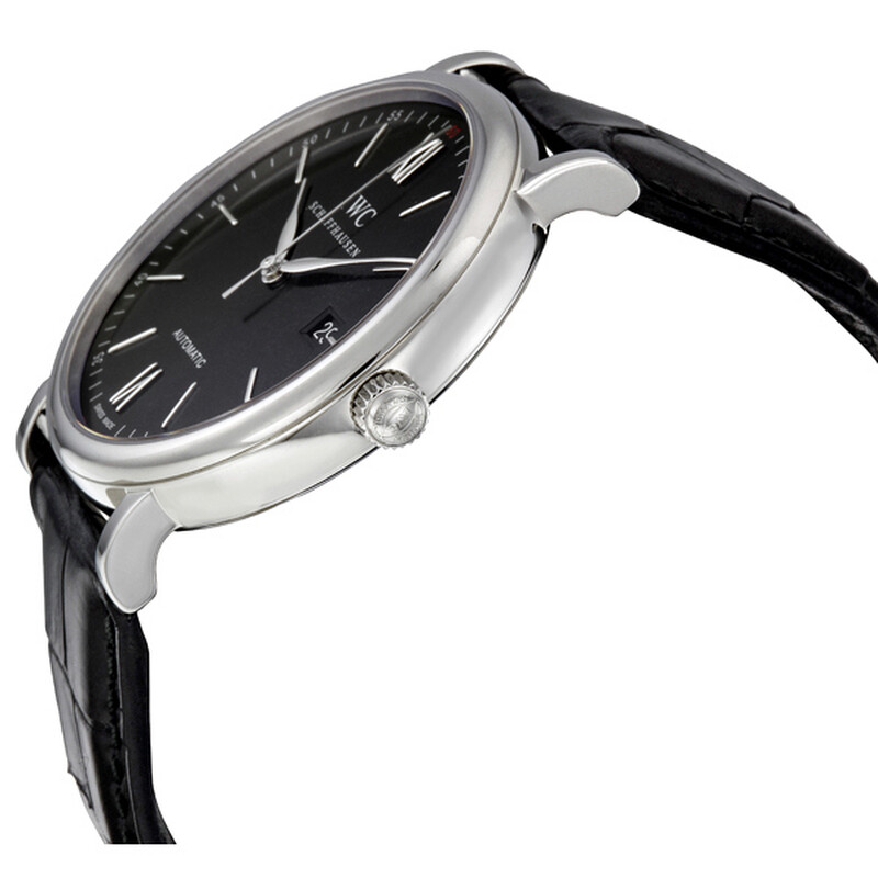 IWC Portofino Automatic Black Dial Black Leather Men's Watch 3565