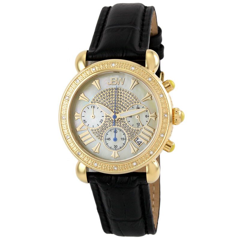 JBW Victory Mother of Pearl Diamond Gold-tone Diamond Case Black