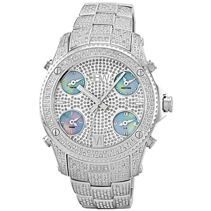 JBW Jet Setter Stainless Steel Diamond Multiple Time-Zone Men's Watch ...