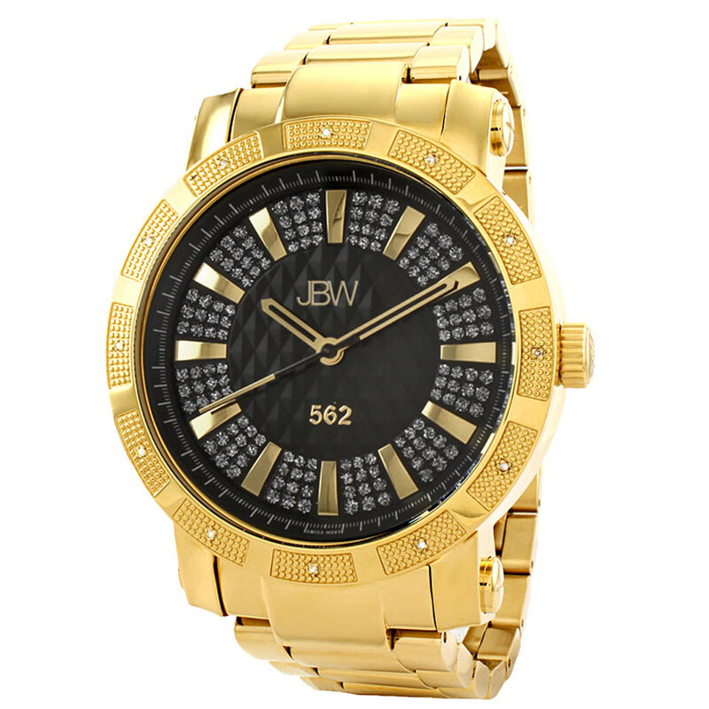 JBW 562 Black Crystal Dial Diamond Bezel Yellow Gold-tone Men's