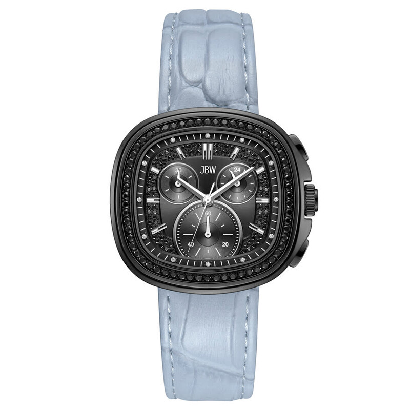 JBW Coast Leather Chronograph GMT Quartz Diamond Black Dial Men's