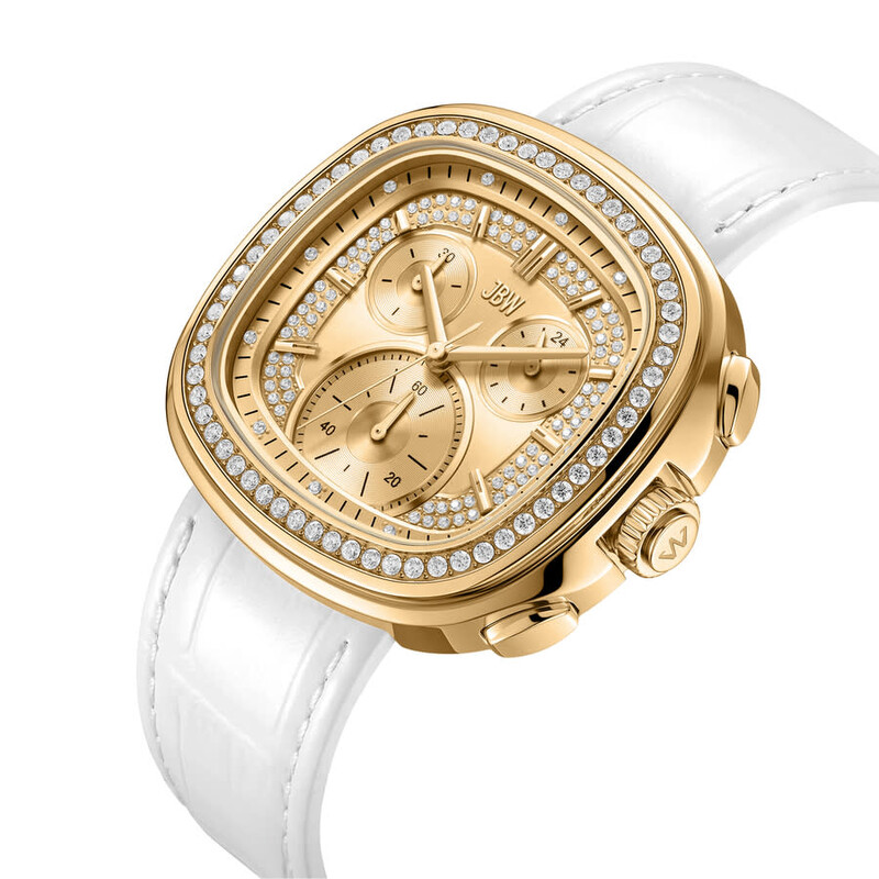 JBW Coast Leather Chronograph GMT Quartz Diamond Gold Dial Men's
