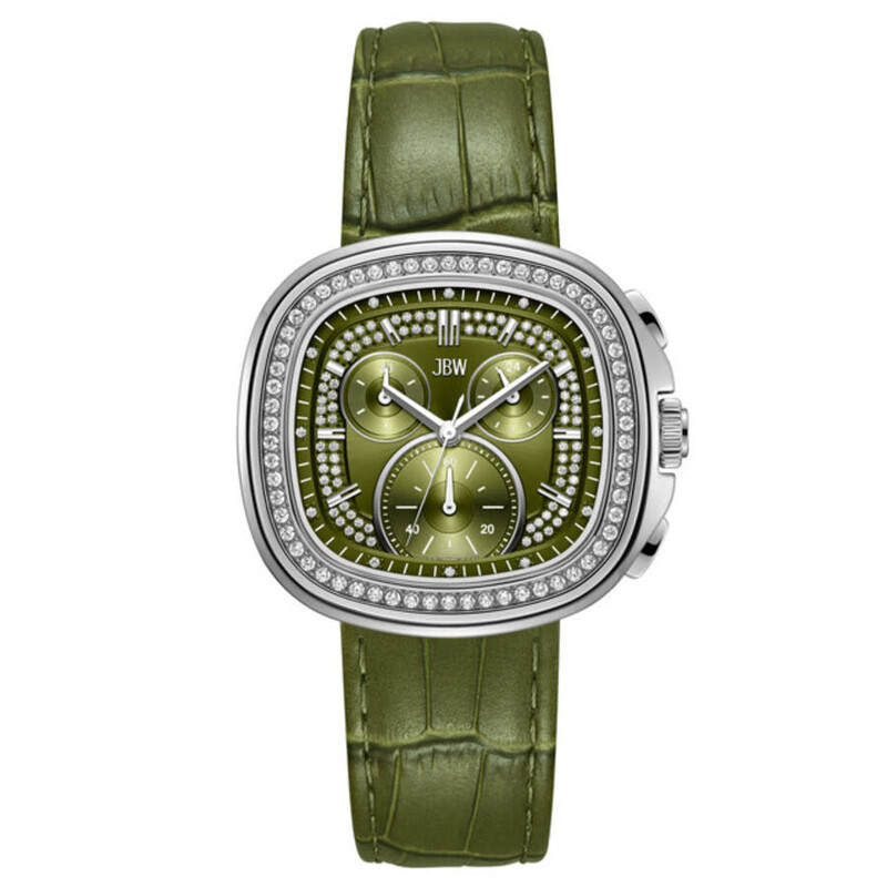 JBW Coast Leather Chronograph GMT Quartz Diamond Green Dial Men's