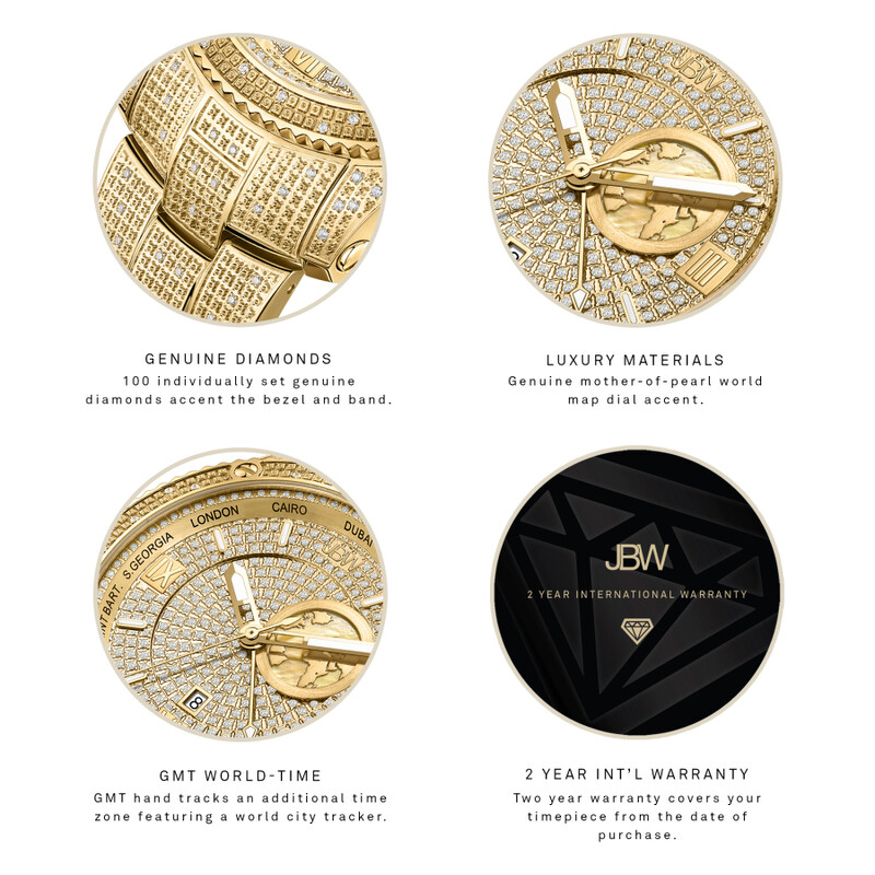 JBW Jet Setter GMT Quartz Diamond Gold Dial Men's Watch J6370A