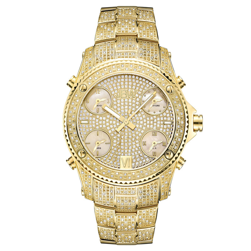 海外ラッパーから大人気★JBW 腕時計ゴールド ダイヤモンド クリスタル JBW Jet Setter Gold-tone Multiple Time-Zone Diamond Men's Watch JB