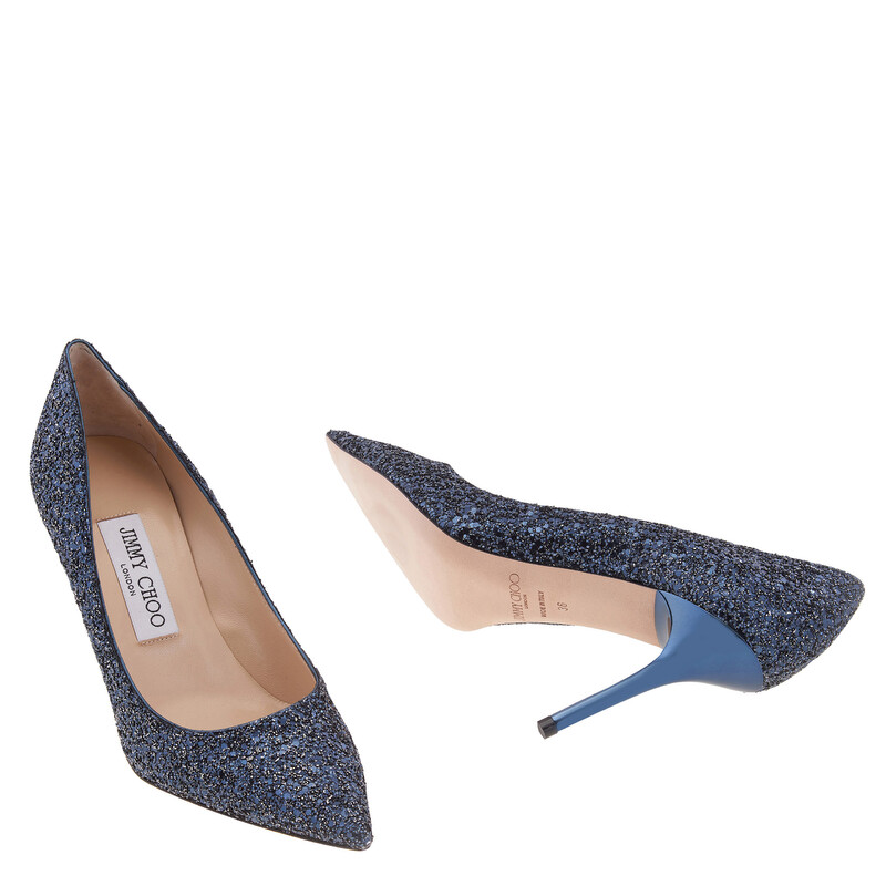 Jimmy Choo Agnes 85 Crackly Glitter Fabric Pumps, Brand Size 36