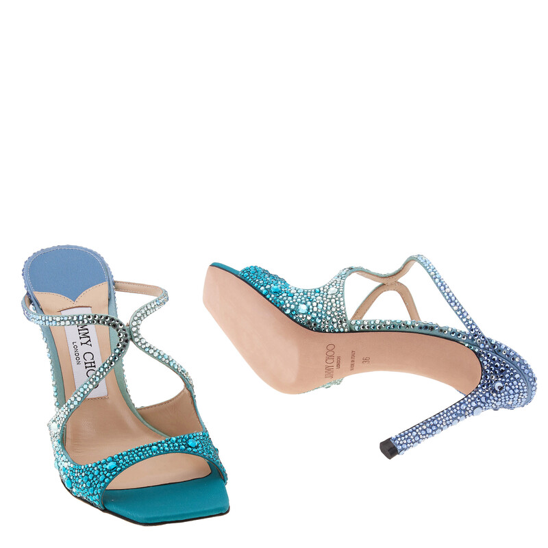 未使用　JIMMY CHOO 水色 ポインテッドトゥ ミュール 37.5 Jimmy Choo Anise 95 Crystal-Embellished Mules, Brand Size 37 ( US