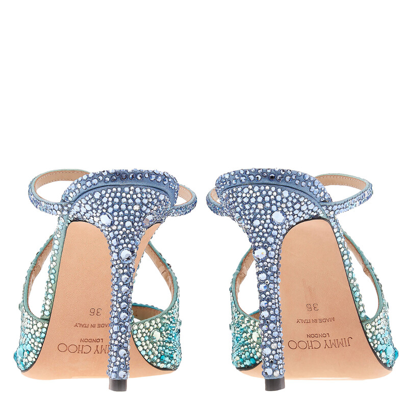 未使用　JIMMY CHOO 水色 ポインテッドトゥ ミュール 37.5 Jimmy Choo Anise 95 Crystal-Embellished Mules, Brand Size 37 ( US